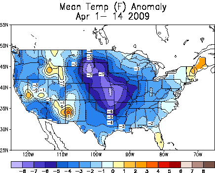 Temperature Anomaly Map April 1-14, 2009 Temperature Anomaly Map April 1-14, 2009